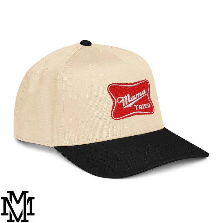 Mama Tried Champagne Embroidered Baseball Snapback Hat - Black Natural