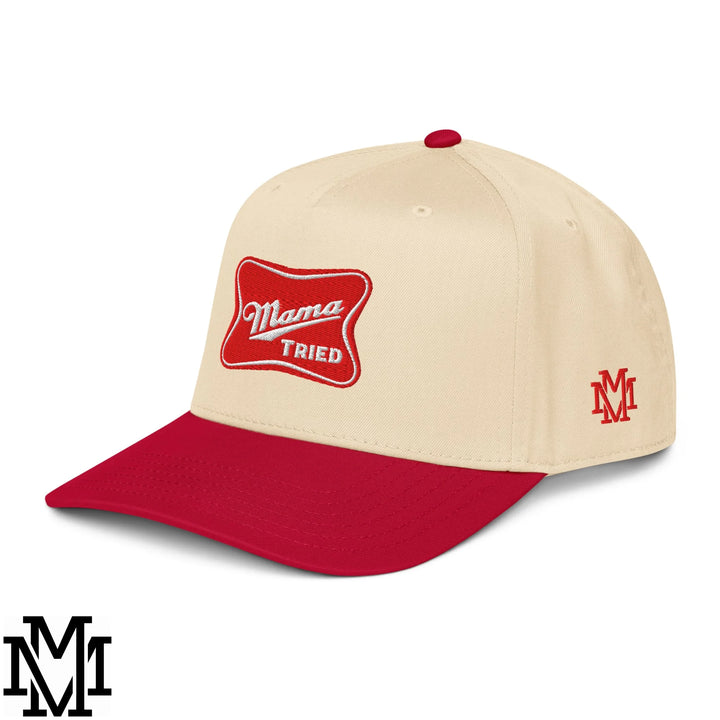 Mama Tried Champagne Embroidered Baseball Snapback Hat - Red Natural