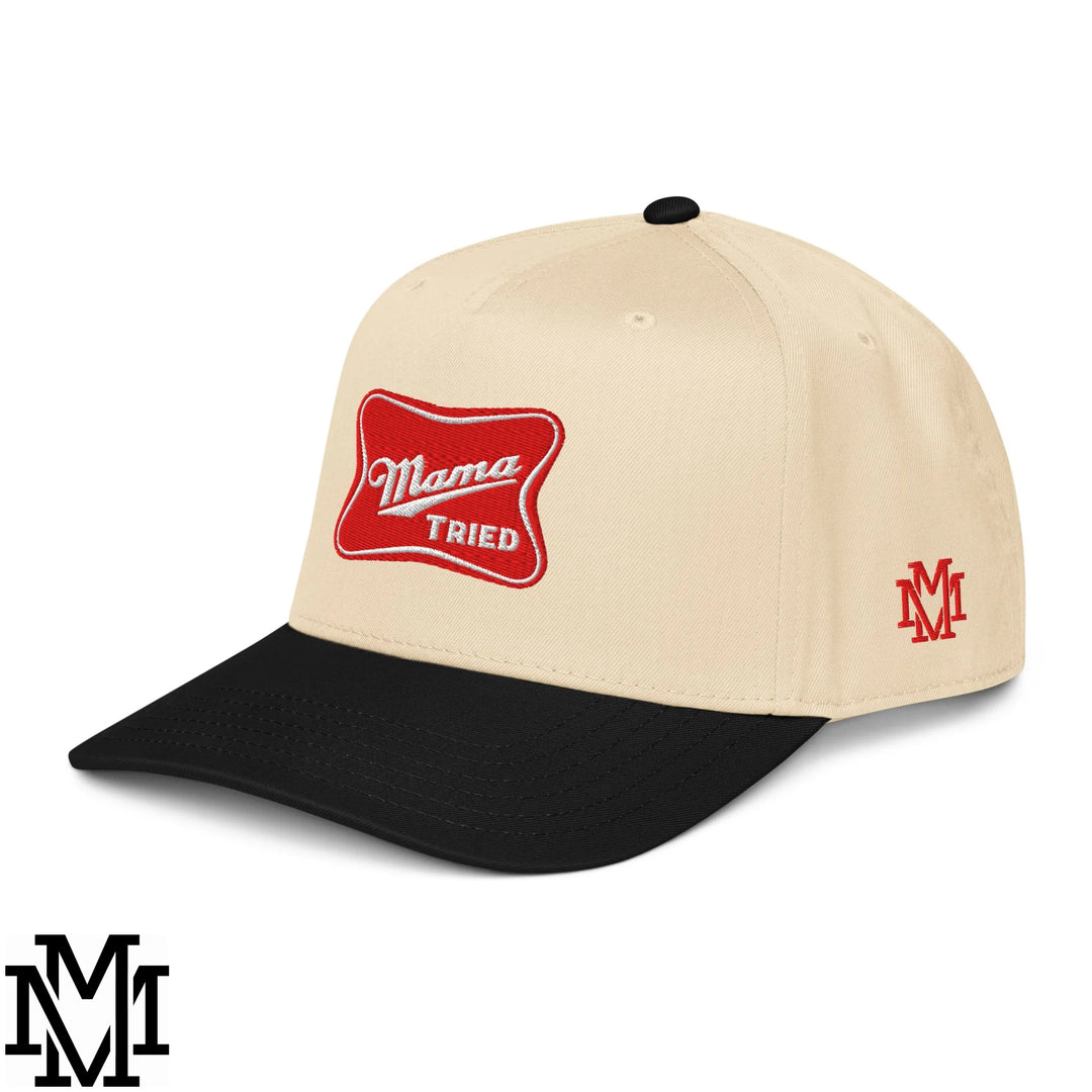 Mama Tried Champagne Embroidered Baseball Snapback Hat - Black Natural