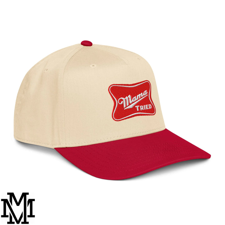 Mama Tried Champagne Embroidered Baseball Snapback Hat - Red Natural