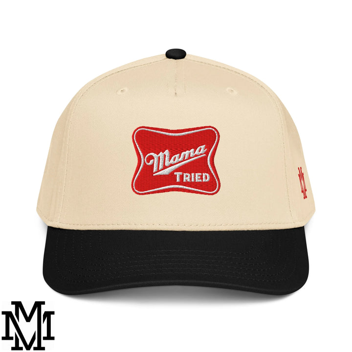 Mama Tried Champagne Embroidered Baseball Snapback Hat - Black Natural