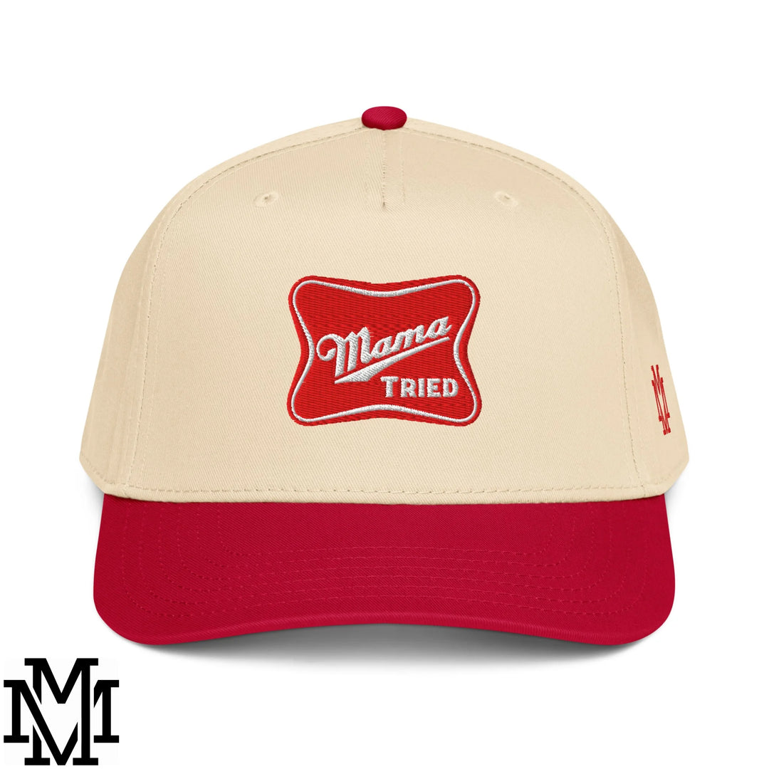 Mama Tried Champagne Embroidered Baseball Snapback Hat - Red Natural
