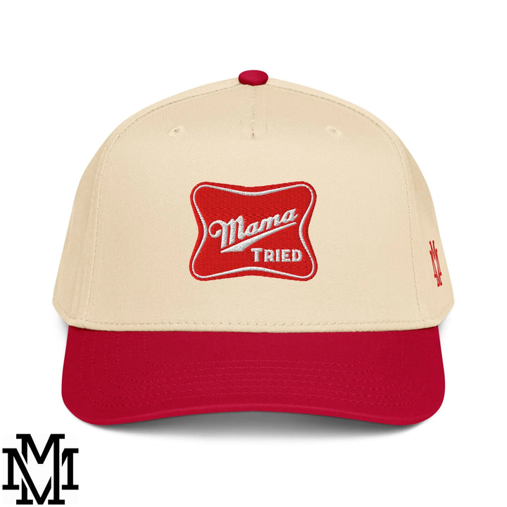 Mama Tried Champagne Embroidered Baseball Snapback Hat - Red Natural
