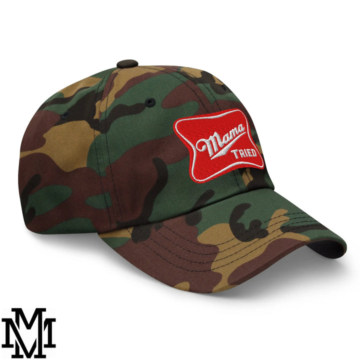 Mama Tried Champagne Embroidered Unstructured Dad Hat - Green Camo