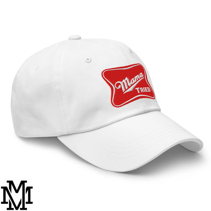 Mama Tried Champagne Embroidered Unstructured Dad Hat - White