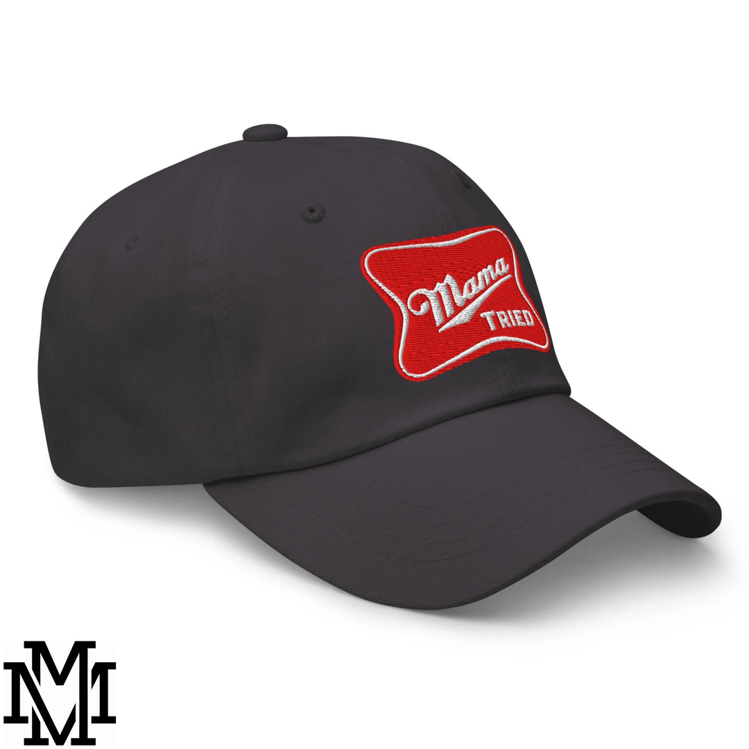 Mama Tried Champagne Embroidered Unstructured Dad Hat - Dark Grey