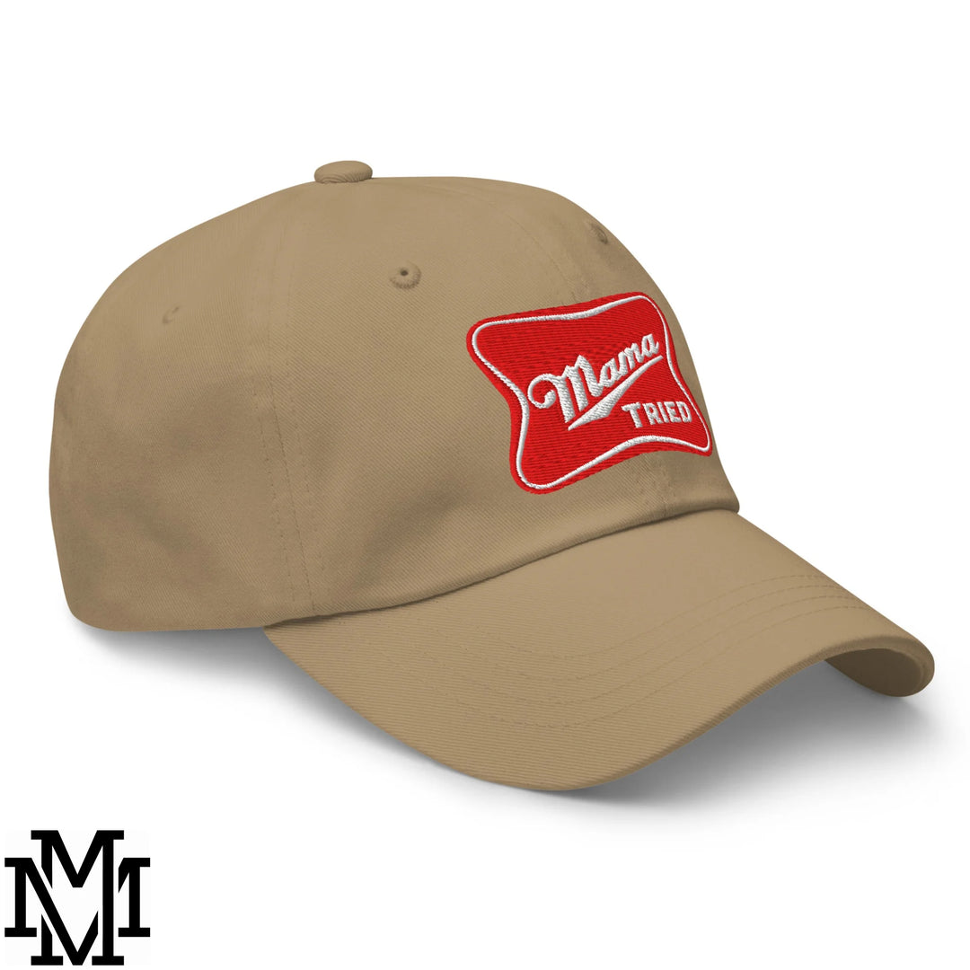 Mama Tried Champagne Embroidered Unstructured Dad Hat - Khaki