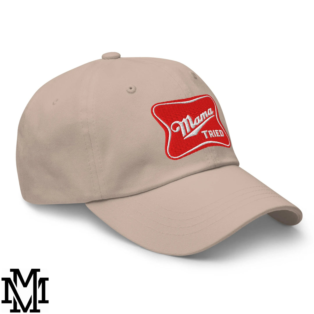 Mama Tried Champagne Embroidered Unstructured Dad Hat - Stone