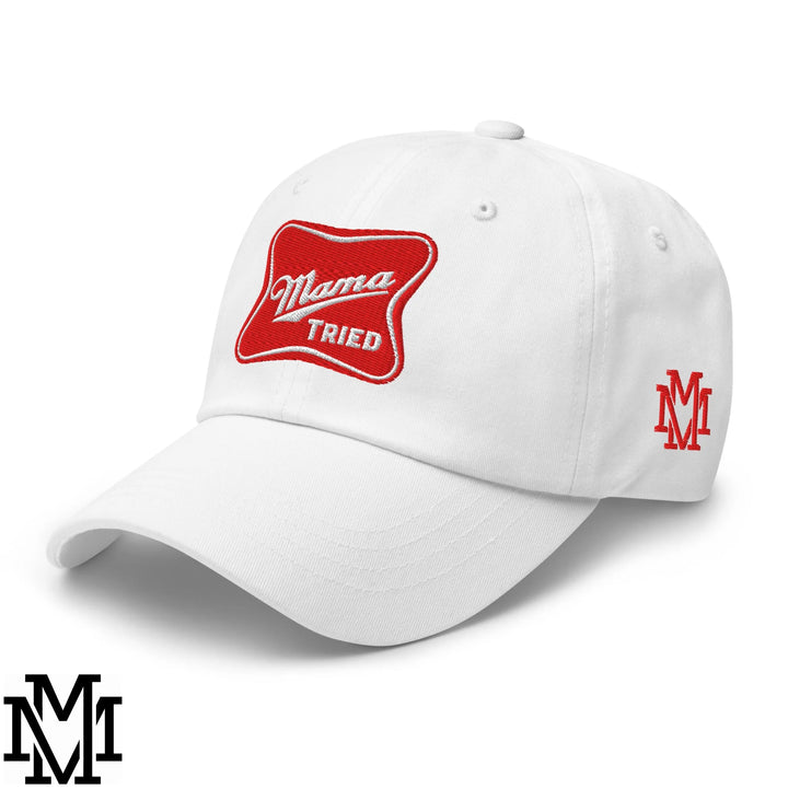 Mama Tried Champagne Embroidered Unstructured Dad Hat - White