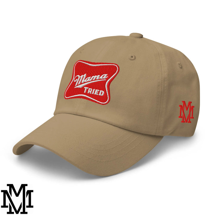 Mama Tried Champagne Embroidered Unstructured Dad Hat - Khaki