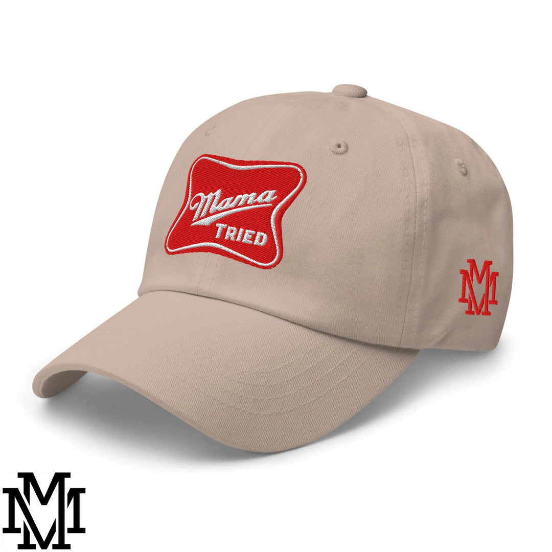 Mama Tried Champagne Embroidered Unstructured Dad Hat - Stone