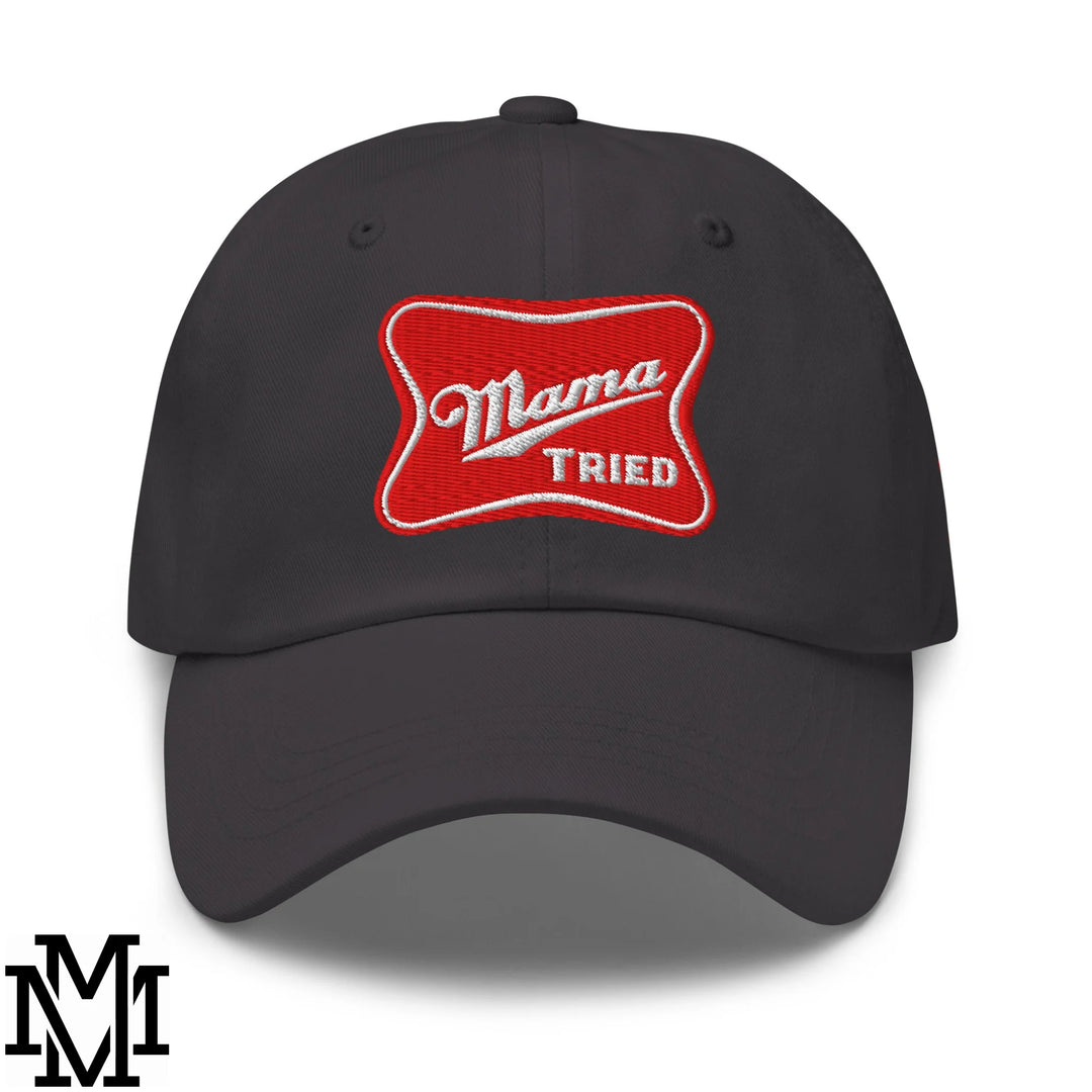 Mama Tried Champagne Embroidered Unstructured Dad Hat - Dark Grey