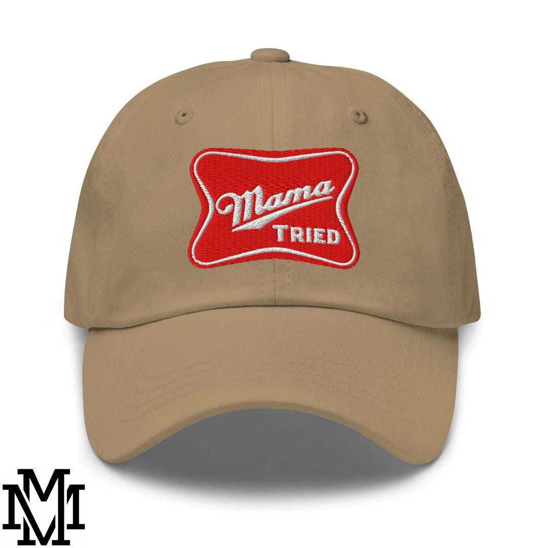 Mama Tried Champagne Embroidered Unstructured Dad Hat - Khaki