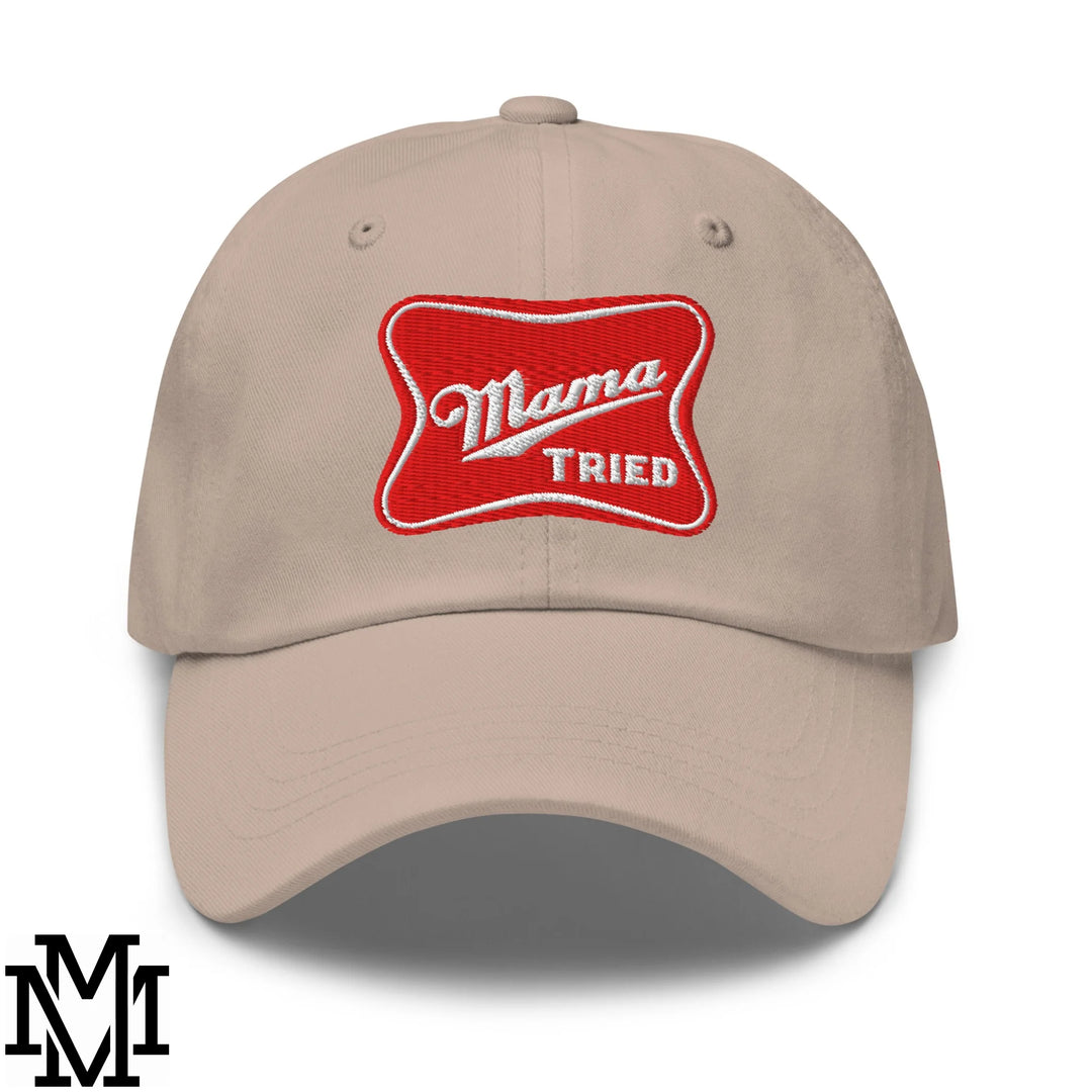 Mama Tried Champagne Embroidered Unstructured Dad Hat - Stone
