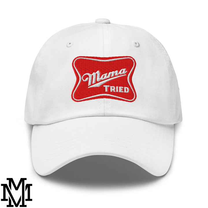 Mama Tried Champagne Embroidered Unstructured Dad Hat - White
