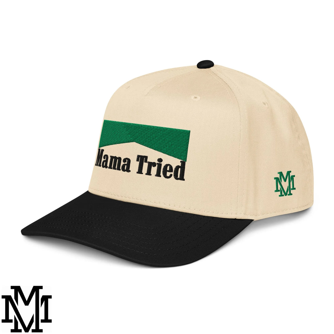 Mama Tried Menthol Embroidered Baseball Snapback Hat - Black Natural