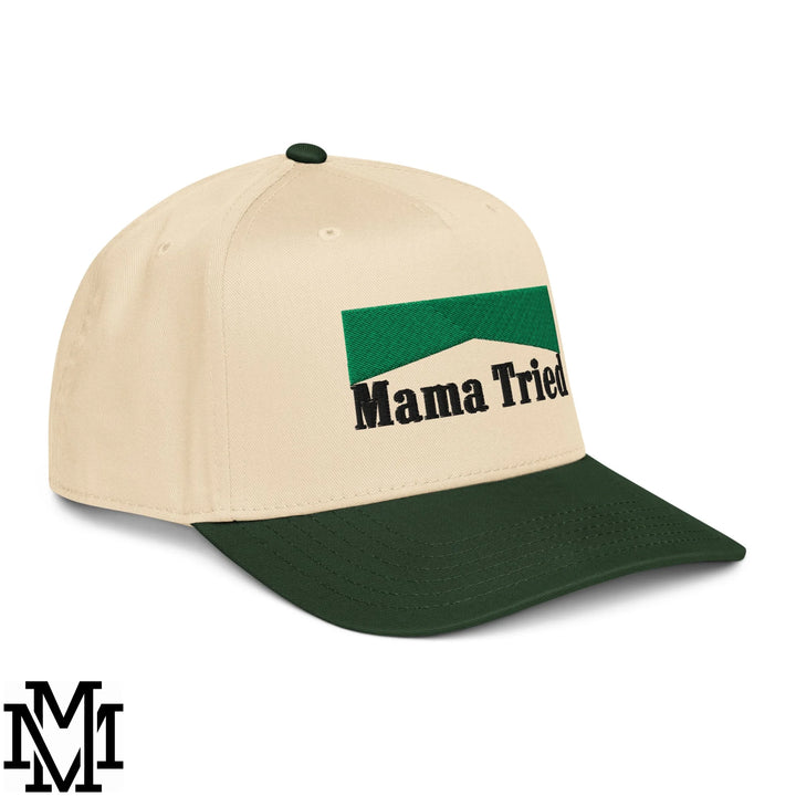 Mama Tried Menthol Embroidered Baseball Snapback Hat - Dark Green Natural