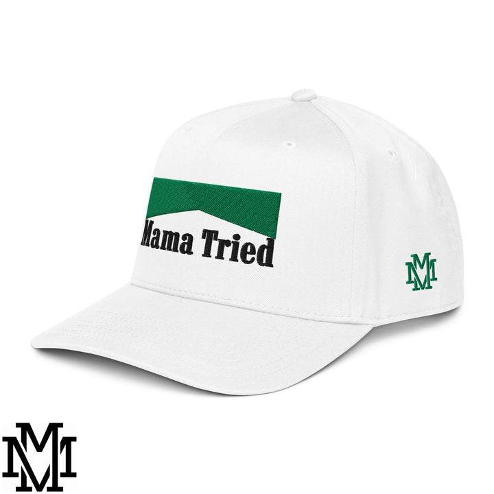 Mama Tried Menthol Embroidered Baseball Snapback Hat - White