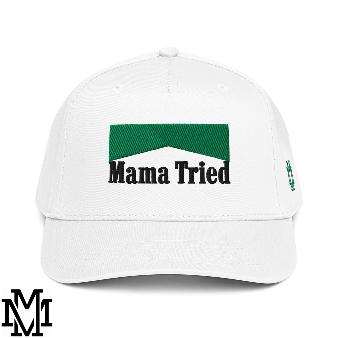 Mama Tried Menthol Embroidered Baseball Snapback Hat - White