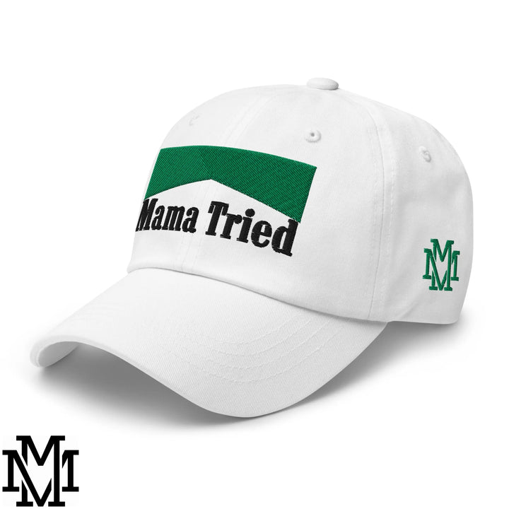 Mama Tried Menthol Embroidered Unstructured Dad Hat - White