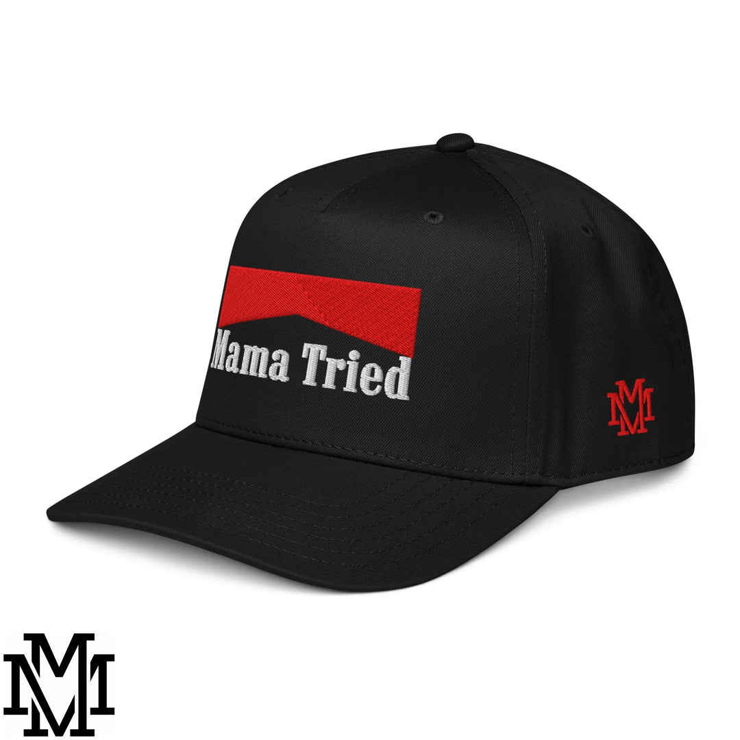 Mama Tried Reds Embroidered Baseball Snapback Hat - Black