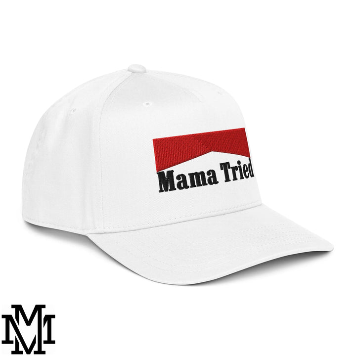 Mama Tried Reds Embroidered Baseball Snapback Hat - White