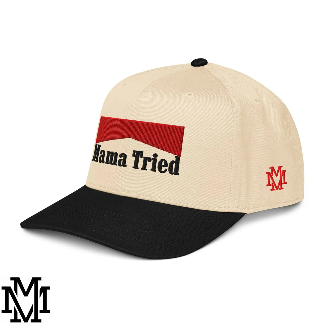 Mama Tried Reds Embroidered Baseball Snapback Hat - Black Natural
