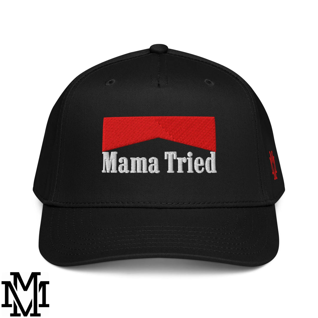 Mama Tried Reds Embroidered Baseball Snapback Hat - Black