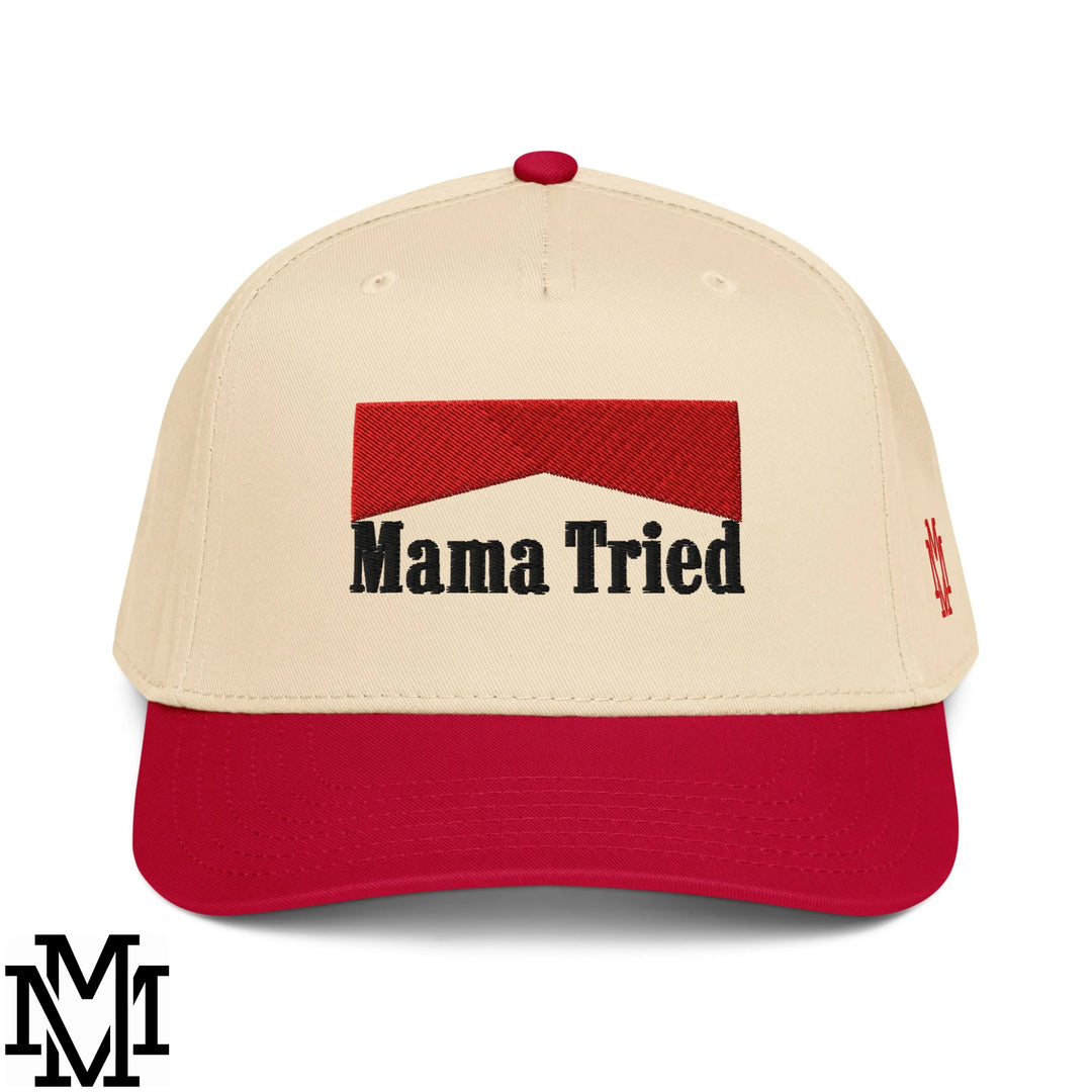 Mama Tried Reds Embroidered Baseball Snapback Hat - Red Natural