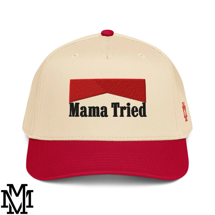 Mama Tried Reds Embroidered Baseball Snapback Hat - Red Natural