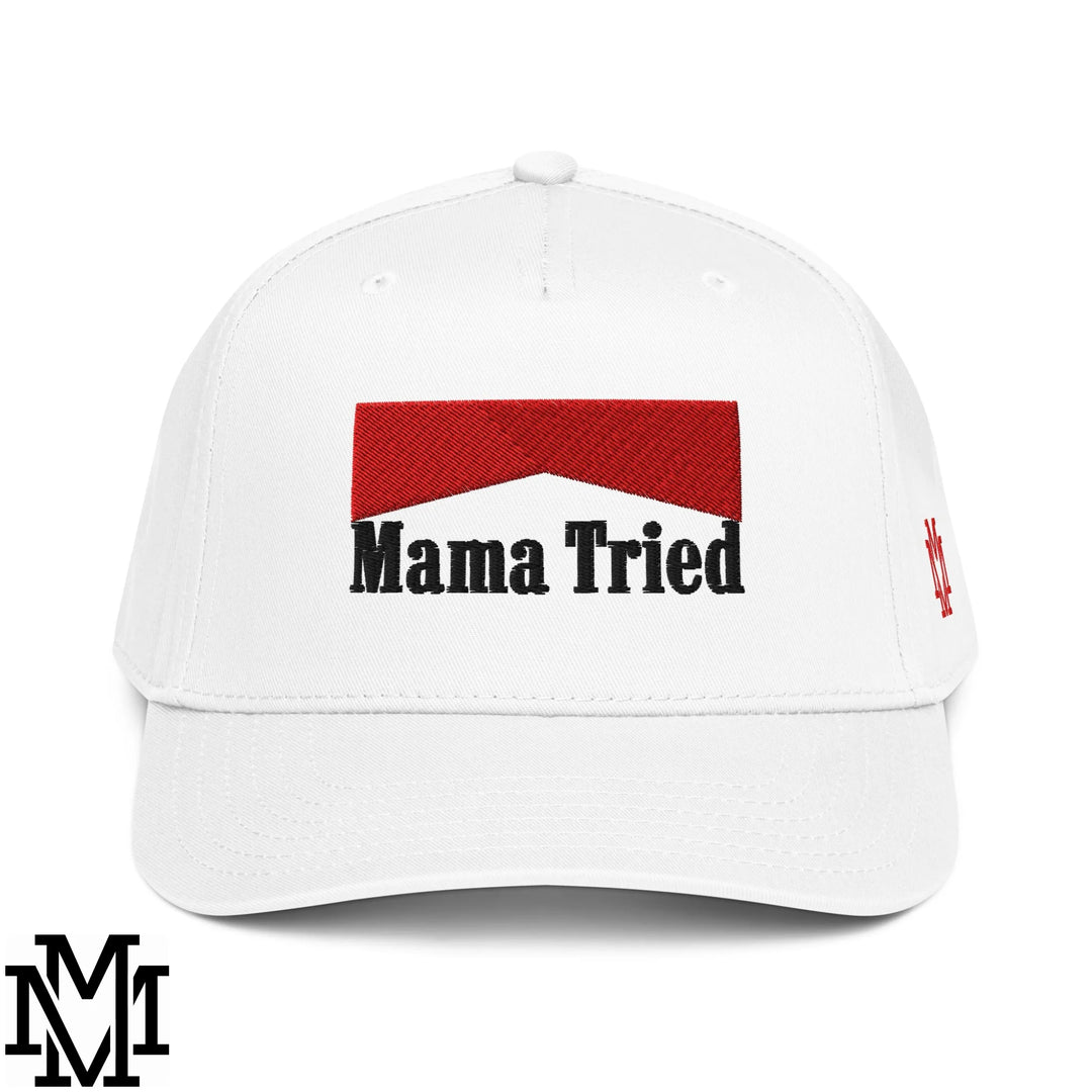 Mama Tried Reds Embroidered Baseball Snapback Hat - White