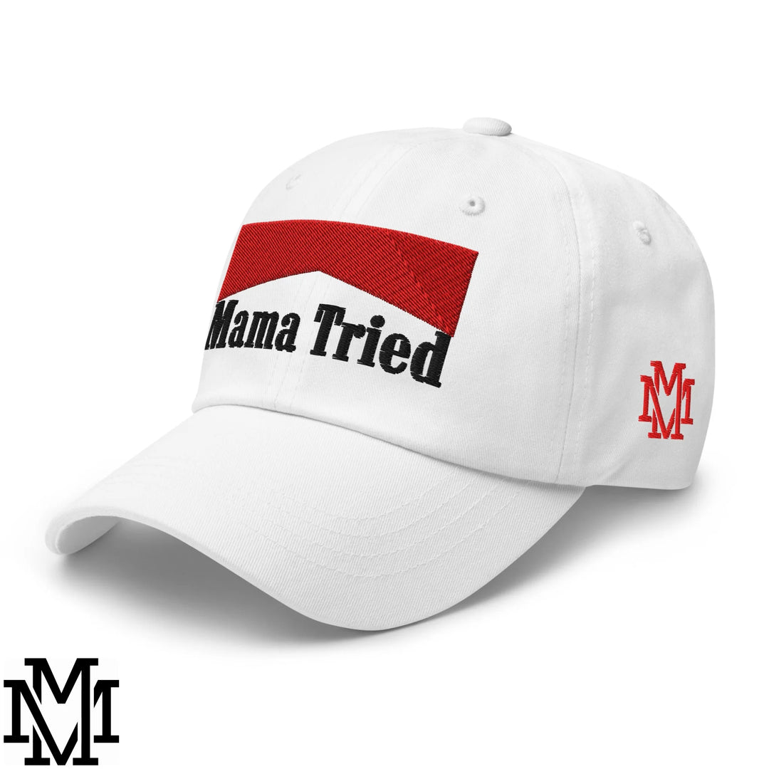 Mama Tried Reds Embroidered Unstructured Dad Hat - White