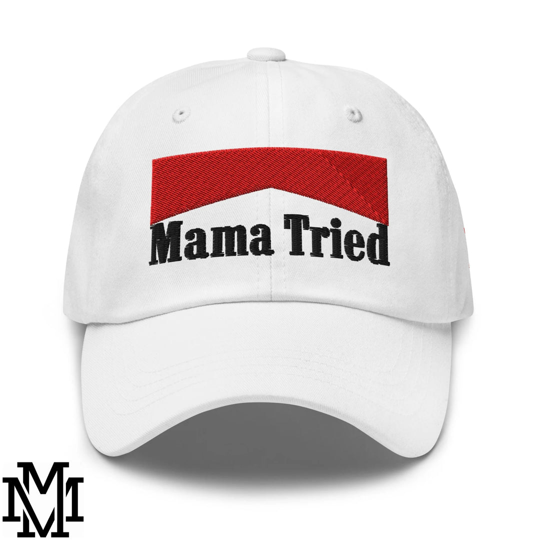 Mama Tried Reds Embroidered Unstructured Dad Hat - White