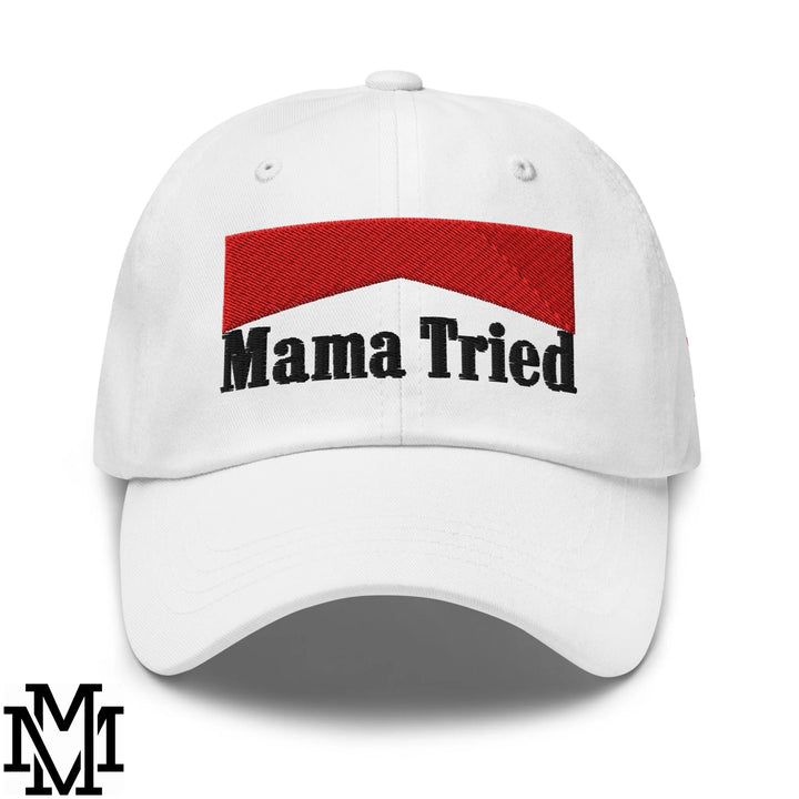 Mama Tried Reds Embroidered Unstructured Dad Hat - White
