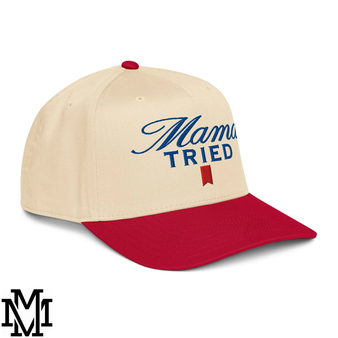 Mama Tried Ultra Embroidered Baseball Snapback Hat - Red Natural