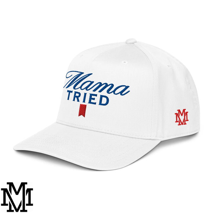Mama Tried Ultra Embroidered Baseball Snapback Hat - White