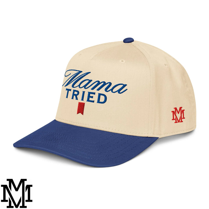 Mama Tried Ultra Embroidered Baseball Snapback Hat - Royal Natural