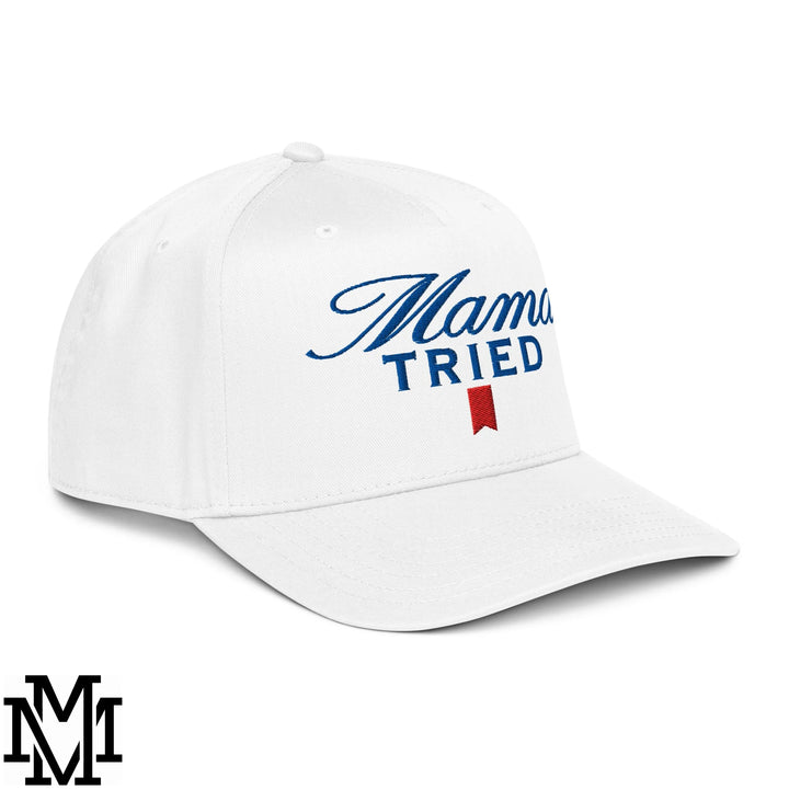 Mama Tried Ultra Embroidered Baseball Snapback Hat - White