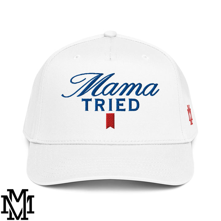 Mama Tried Ultra Embroidered Baseball Snapback Hat - White