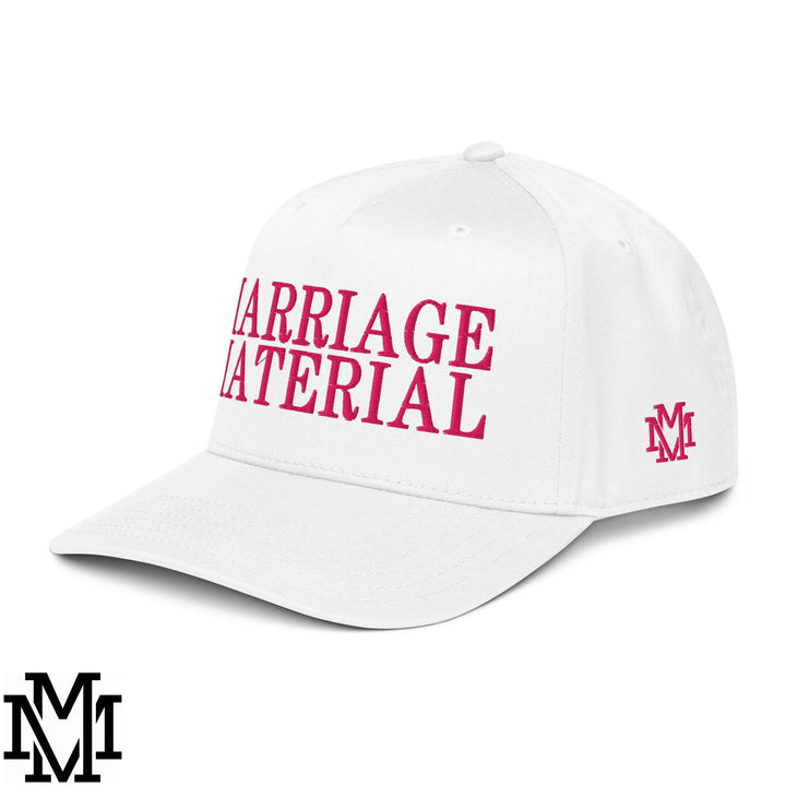 Marriage Material Embroidered Baseball Snapback Hat - White