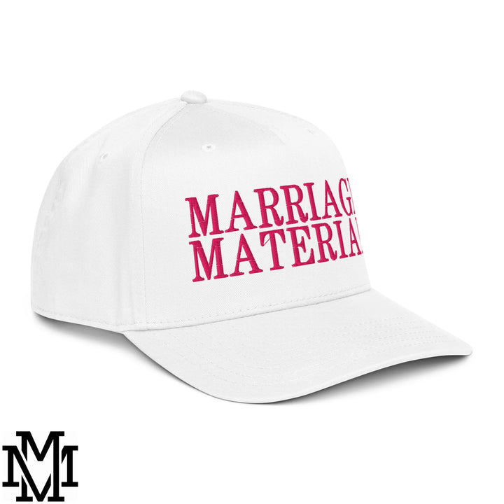 Marriage Material Embroidered Baseball Snapback Hat - White