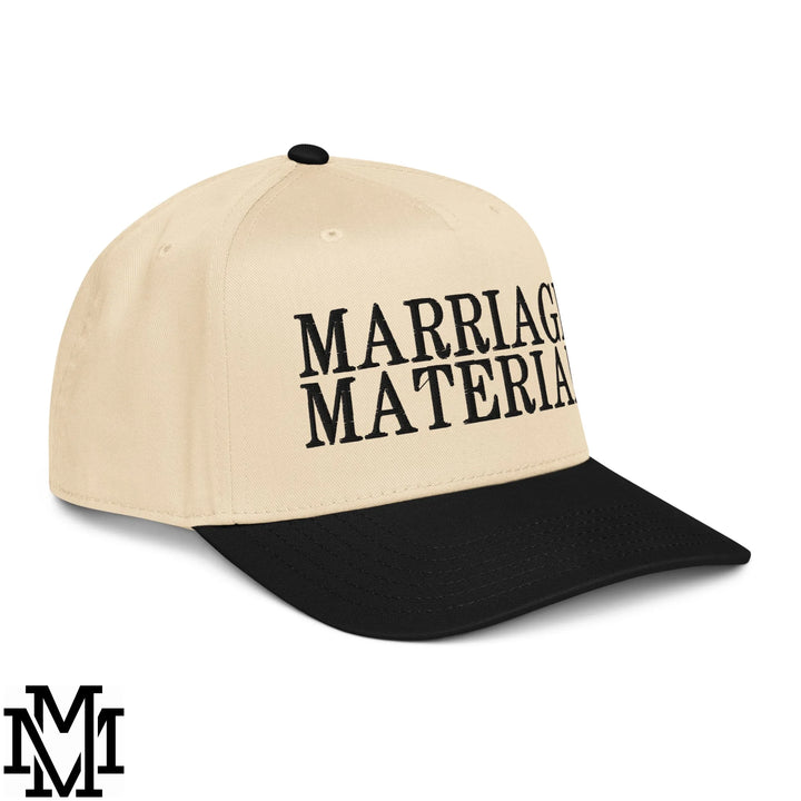 Marriage Material Embroidered Baseball Snapback Hat - Black Natural