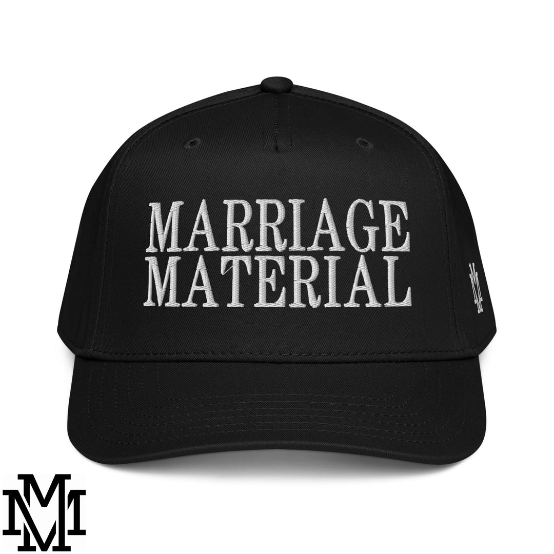 Marriage Material Embroidered Baseball Snapback Hat - Black