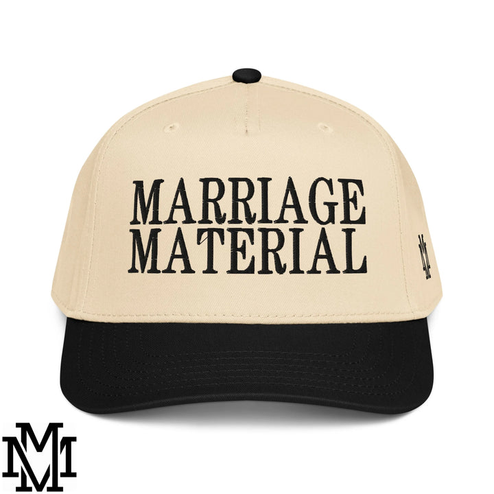 Marriage Material Embroidered Baseball Snapback Hat - Black Natural