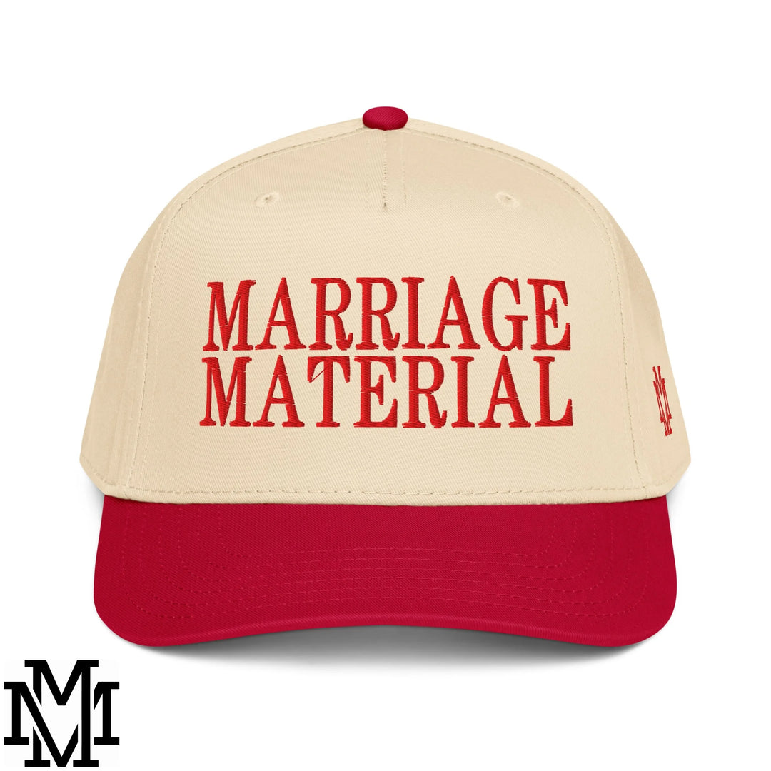 Marriage Material Embroidered Baseball Snapback Hat - Red Natural