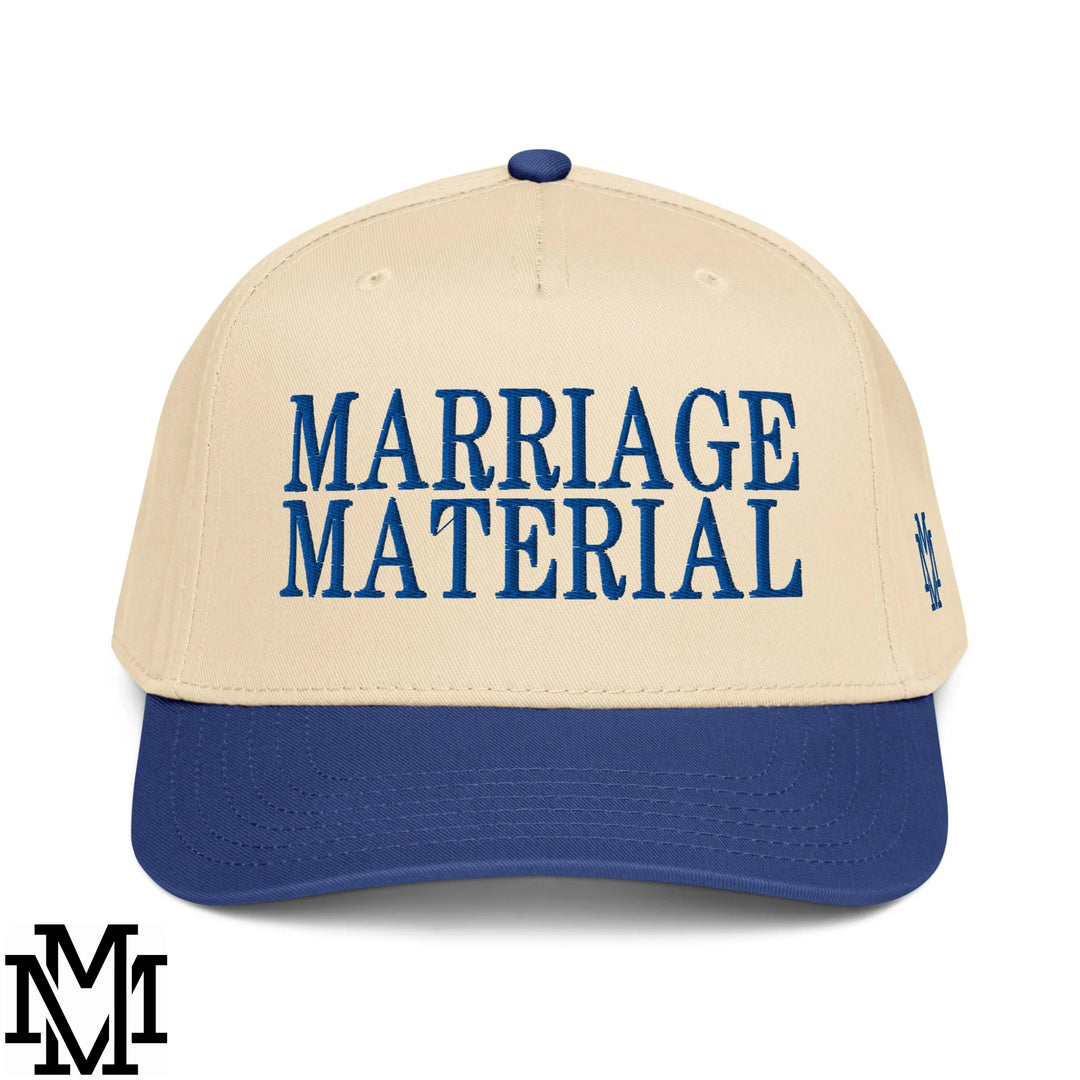 Marriage Material Embroidered Baseball Snapback Hat - Royal Natural