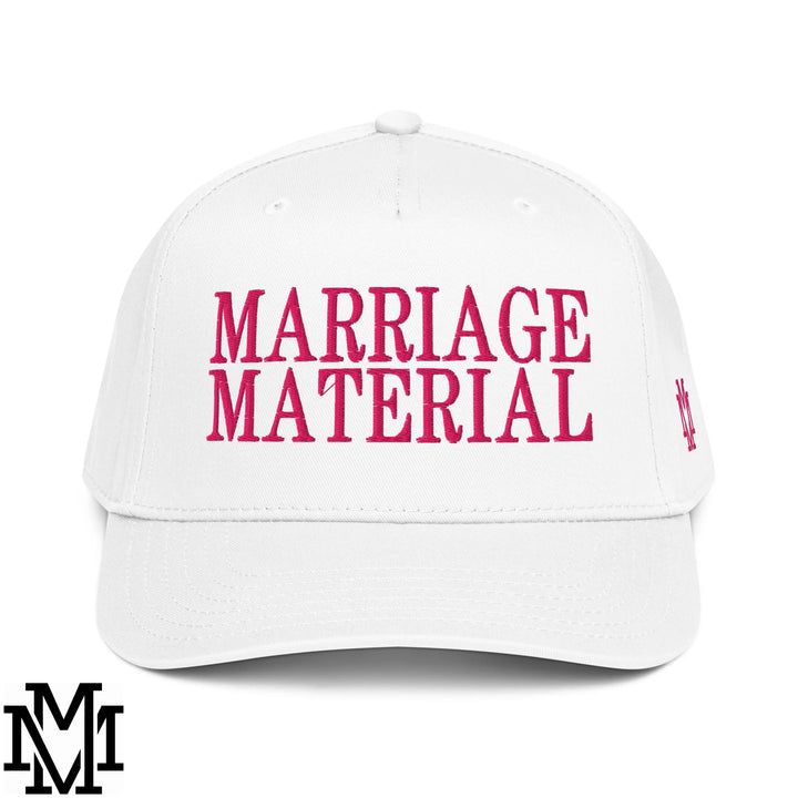 Marriage Material Embroidered Baseball Snapback Hat - White