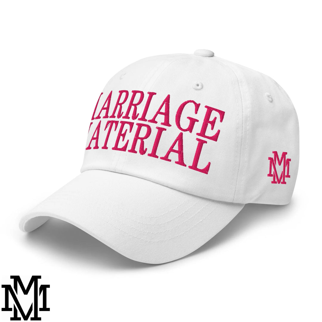 Marriage Material Embroidered Unstructured Dad Hat - White