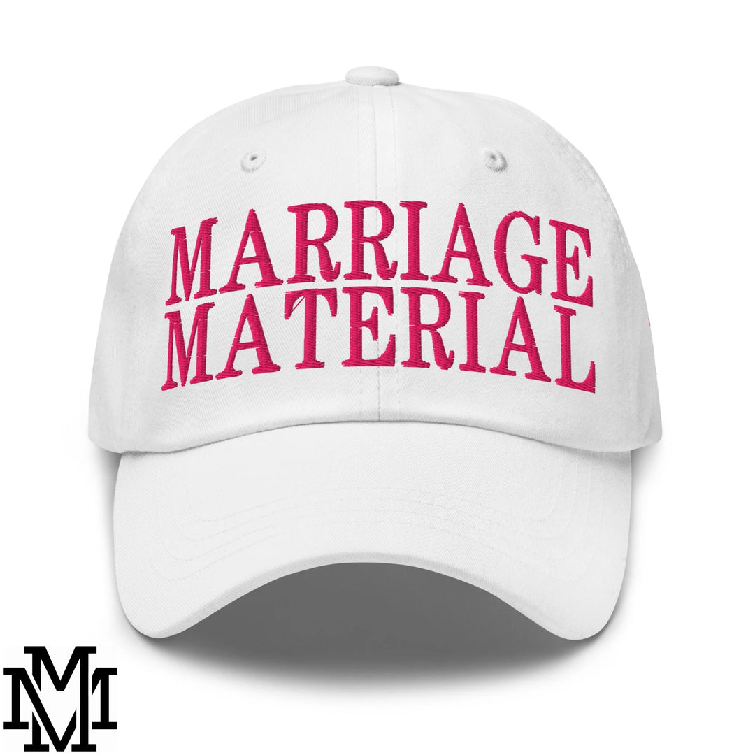 Marriage Material Embroidered Unstructured Dad Hat - White
