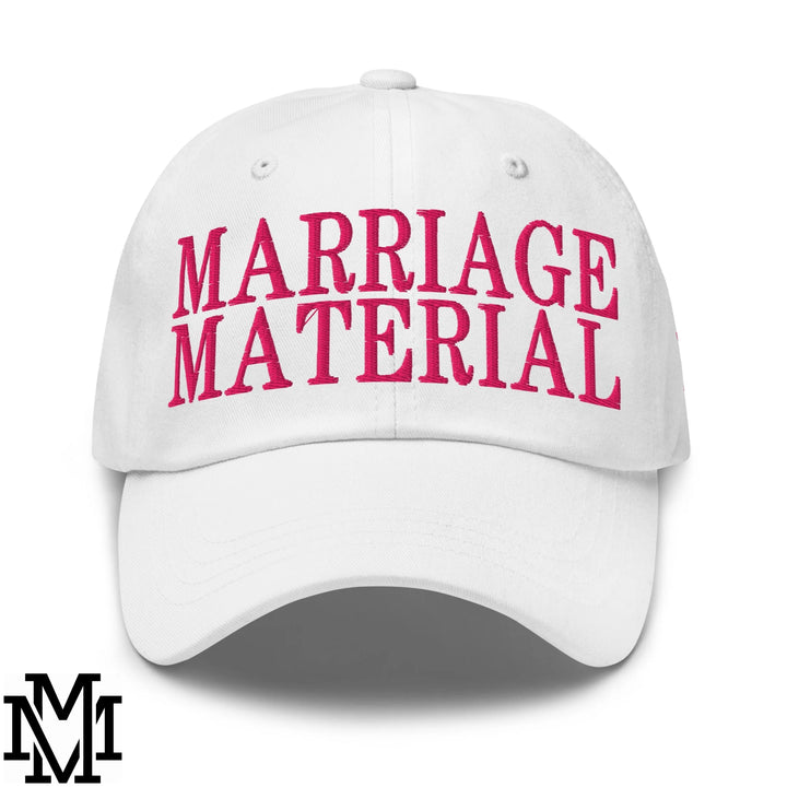 Marriage Material Embroidered Unstructured Dad Hat - White